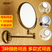 Antique bathroom wall-mounted makeup mirror Folding vanity mirror Bathroom gold telescopic mirror double-sided enlarged beauty mirror