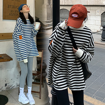 Maternity Spring and Autumn Suit Fashion Korean Early Spring Wear Striped Loose Large Size Jacket Casual Net Red Two-Piece Set