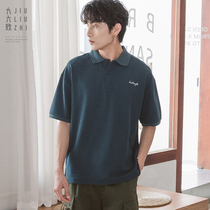 Nine six summer mens lapel polo shirt mens Japanese solid color embroidery loose collar short sleeve t-shirt trend