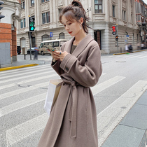 Western-style double-sided cashmere coat womens long knee 2021 autumn and winter new high-end tall woolen coat