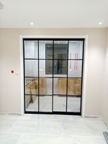 Black thin frame sliding door black narrow frame sliding door Nordic wind black frame glass sliding door partition