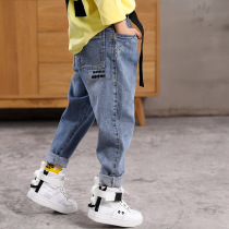 Boys pants childrens jeans spring clothes 2021 middle and big childrens casual pants father trousers boy loose elastic tide tide