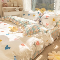 ins pure cotton bed with four pieces of bed hat 100 full cotton princess wind child girl bed linen covered with three sets of spring and autumn