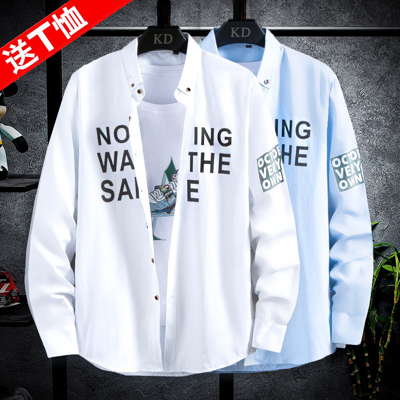 Shirt mens long-sleeved Korean version of the trend handsome middle school students casual white shirt mens jacket spring and autumn jacket clothing