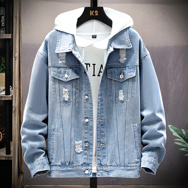 Denim jacket mens spring and autumn Korean version of the trend loose casual spring mens clothing trend mens jacket