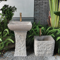 Natural stone wash basin outdoor courtyard wash face column basin balcony garden marble integrated outdoor pool slot