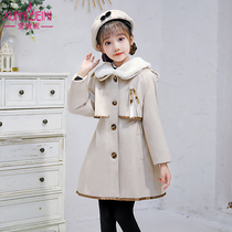 Girls coat coat coat 2021 autumn and winter new childrens winter long woolen trench coat