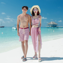 Couples swimwear small breasts gather steel flat corner bikini sexy split three-piece womens swimwear mens beach pants