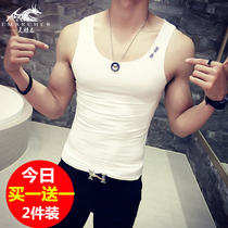 Summer mens sleeveless vest tide brand personality trend waistcoat undershirt sports fitness thin white cotton outer wear