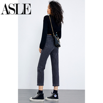 Smoky Gray straight high-waisted jeans womens loose 2021 Spring and Autumn New thin eight points nine points pipe pants