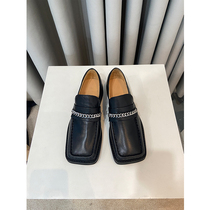 2021 autumn models with shoes handmade leather shoes large square head chain Muller Baotou semi-tow single shoes