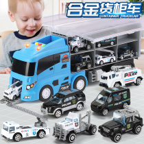 Childrens toy car boy alloy engineering fire police card big truck set container model boy car