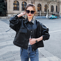 Leather jacket womens 2021 spring new personality Korean version of the wild loose thin motorcycle short top female ins tide