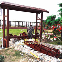 Antique foot water wheel anti-corrosion carbonized wood outdoor foot hand water truck kindergarten interactive irrigation landscape water wheel