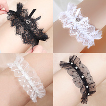Japanese cute soft girl hollow lace side thigh ring sexy taste Pearl leg circle female group performance leg flower jewelry