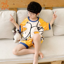 Childrens pajamas Summer short-sleeved boys pure cotton thin air conditioning clothes Cute cartoon baby middle and large childrens home clothes