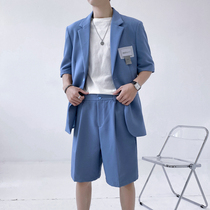Summer short-sleeved mens small suit suit thin loose half-sleeve blazer Fashion brand casual pants two-piece suit