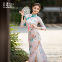 After the feat dance classical dance cheongsam dance costume printing thin cheongsam Chinese dance practice uniform dance costume