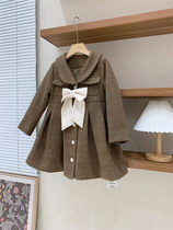 Pint children dress 2021 Winter girl French style Hepburn Small Fragrance Dark Gine Collection Waist Skirt Hem Fur Coats Cotton Fur Coats