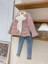 Pint children dress 2021 years Winter girl CUHK Girls name Yuanyuan small fragrant wind clip cotton thickened coarse flower Woven Fur Coats