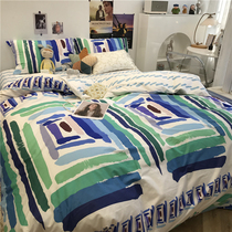 ins bei ou gentry freehand House bed denim cotton cotton quilt cover 1 5m1 8 meters three sets of sheets