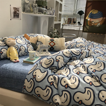 ins blue small duck bed four pieces all cotton pure cotton 1 5m meters quilt cover bed linen apartment student three sets