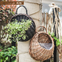 Hanging wall Half-wall hanging basket Hanging basket Hanging wall-mounted wall basin basket Rattan hanging orchid basket Hanging wall hanging flower pot