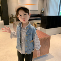  Boys denim vest 2021 childrens autumn vest trendy baby outer wear childrens pure cotton Korean vest spring and autumn