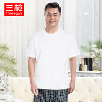 Three-shot short-sleeved T-shirt middle-aged mens cotton round-neck short-sleeved shirt breathable sweat-absorbing can wear solid color undershirt