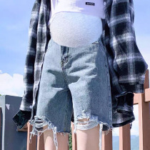 Pregnant women denim shorts womens summer thin wear bottoming tide loose casual spring and summer five-point pants pregnant women summer clothes
