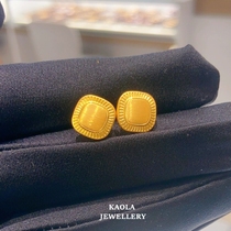 Stream Golden Years Retro Little Bread Earrings Woman Vintage Wind Gold Pure Silver Square Card Earrings Gold Gift Tide