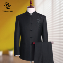 Zhongshan suit suit mens youth Chinese collar suit slim Chinese style groom dress Chinese style Tang suit autumn