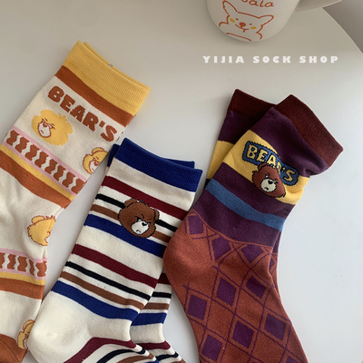 taobao agent Tide, autumn cute cotton socks, with little bears