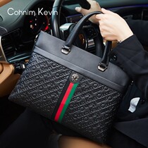 Cohnim Kevin European and American Bull Leather Handbag Male Cross Section Young Square Man Briefcase Tote Bag Men
