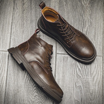 Martin boots Mens mid-help tooling boots British style spring new short boots versatile high-top trendy shoes Korean version of leather boots