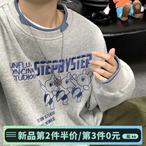 Sweater mens fashion brand embroidery cartoon printing long-sleeved top ins trend loose fake two-piece crew neck couple jacket