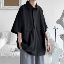 Summer ice silk POLO shirt Mens port wind Japanese solid color short-sleeved T-shirt Tide brand loose youth lapel T-shirt