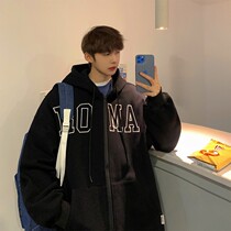 Hooded sweatshirt mens spring Hong Kong style oversize loose jacket jacket lettering trend casual versatile cardigan