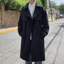 Spring new windbreaker mens long over-the-knee casual ruffian handsome coat Korean version of the trend loose large size fashion jacket