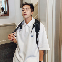 Polo shirt short-sleeved mens summer trend simple letter label lapel top Port wind loose student half-sleeve t-shirt