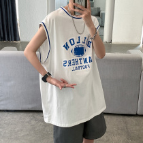 Sleeveless t-shirt mens summer loose crew neck versatile back heart tide brand Hong Kong wind letter printing casual waistcoat top clothes