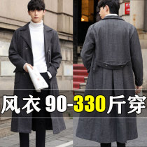 Autumn and winter windbreaker mens coat fat thick woolen cloth super long windbreaker plus fat increase long knee hair coat tide tide