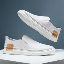 2021 summer new leather breathable white shoes mens wild youth casual shoes lazy pedal loafers
