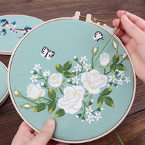  Embroidery diy handmade self-embroidery group fan making beginner material bag Simple ribbon Su embroidery Purse embroidery embroidery