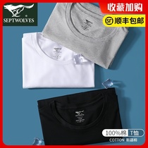 Seven wolves mens cotton short sleeve T-shirt spring and autumn thin old Man shirt bottoming underwear undershirt cotton mens vest