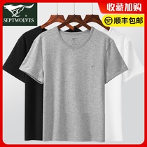 Seven wolves mens T-shirt chicken collar V-neck cotton underwear cotton underwear cotton short-sleeved old head shirt vest half-sleeve summer sweatshirt