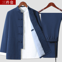 Tang suit mens suit Chinese style mens spring and autumn middle-aged mens cotton hemp grandfather coat Chinese father tunic suit