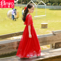 Girls Dress Childrens Skirt Beach Dress Summer Princess Dress Long Dress Red summer dress Female big child foreign style girl