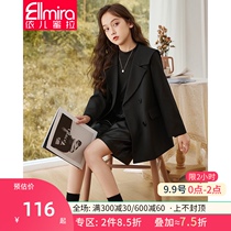 Girls coat childrens suit womens small suit Black autumn 2021 new big childrens foreign style childrens clothing spring and autumn thin