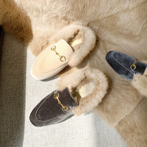 Baotou wool shoes half slippers women wear horse Street buckle bag with leather wild flat bottom Muller shoes autumn and winter single shoes